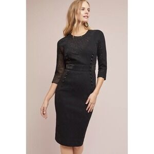 Byron Lars Bettine Column Dress Dark Feminine Eyelet Lace Mixed Media / Size 4